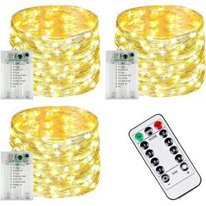 Battery Operated Fairy Lights 3 Pack 240 LED Twinkle String Lights Remote Timer